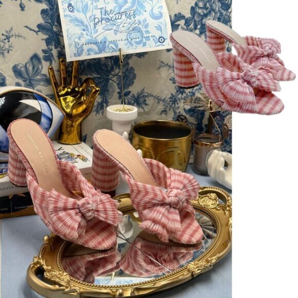 🆕 LOEFFLER RANDALL 🧿 NWOB Penny Soft Pink Gingham Pleated Bow Heel, Sz 7 - Picture 1 of 14